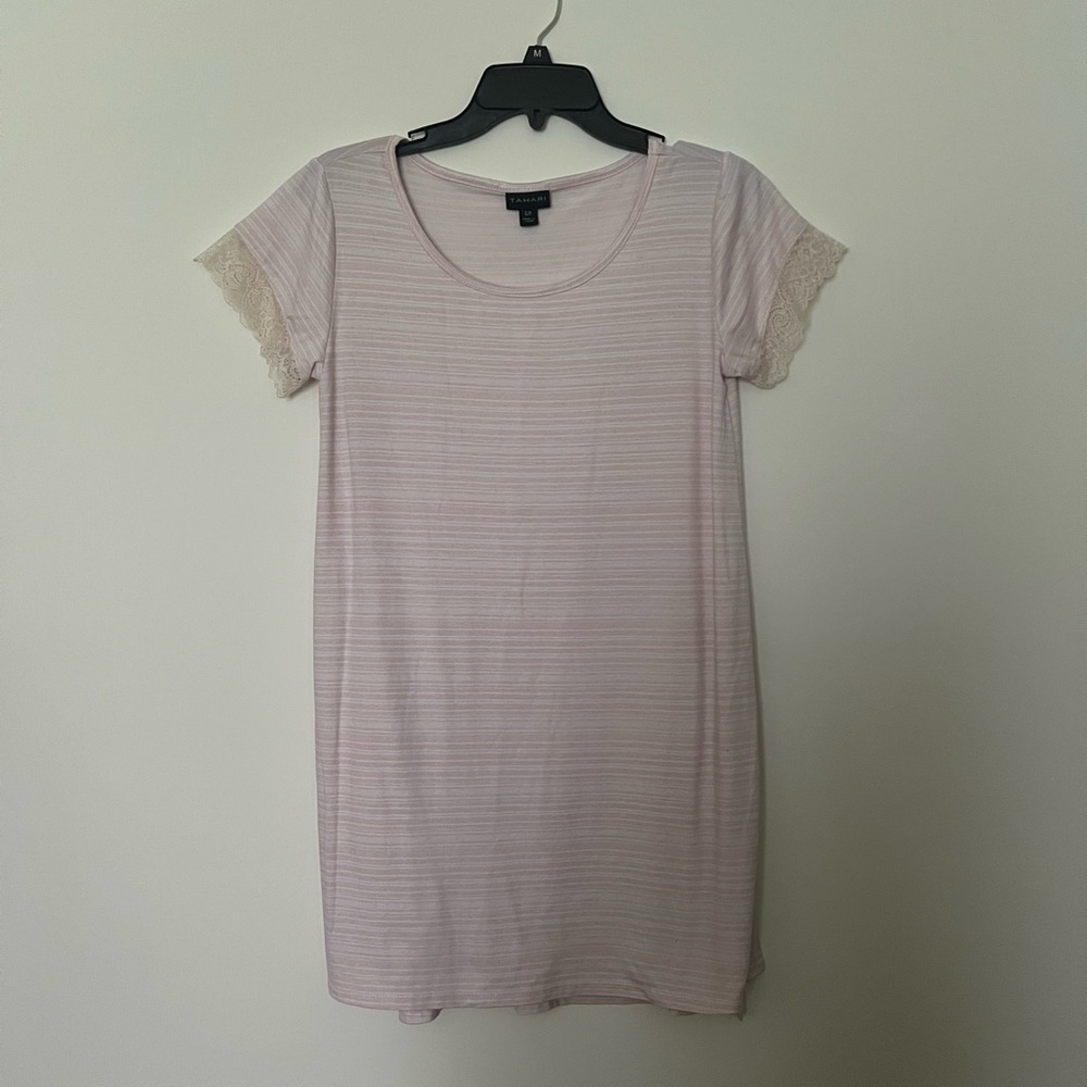 Tahari Women’s Pink Nightgown Short Sleeve Lace Accent knee Length S/P